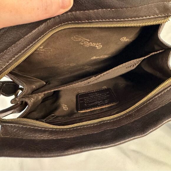 VTG Fossil Brown Leather Square Crossbody Purse  Small Bag Pockets 75082 Classic - Picture 3 of 12